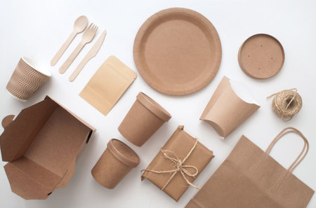 Collection of sustainable packaging, low carbon green revolution concept