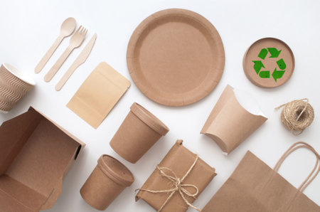 Collection of sustainable packaging, low carbon green revolution conceptの写真素材