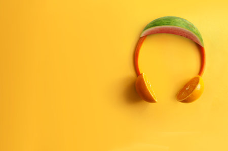 Headphones made from watermelon, summer music, festival, and playlist conceptの写真素材