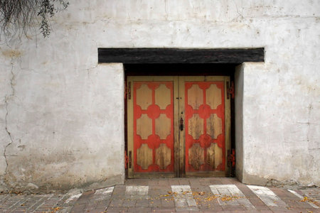 Colorful doors of a closed central coast missionの写真素材