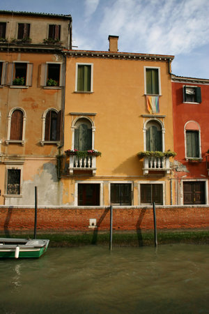 Walls on a waterfront in Venice, Italyの写真素材