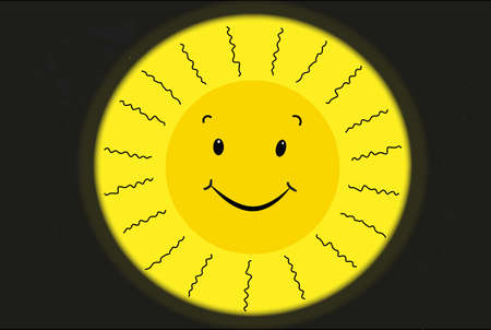 Shining and Smiling Sun in Black Skyの写真素材