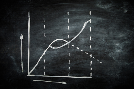 Graph hand drawn on a blackboard with white chalkの写真素材