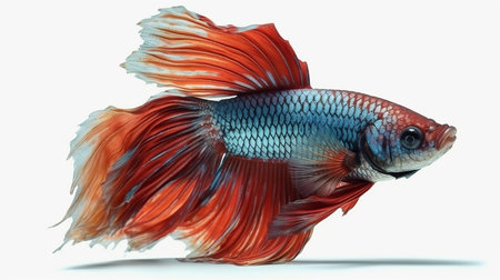 Capture the moving moment of red-blue siamese fighting fish isolated on white background. betta fish.の写真素材