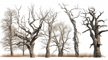 Dead trees isolated on white background. 3d rendering. Computer digital drawing.の写真素材