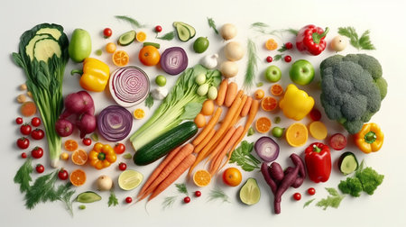 Composition with fresh vegetables on white background, top view. Organic foodの写真素材
