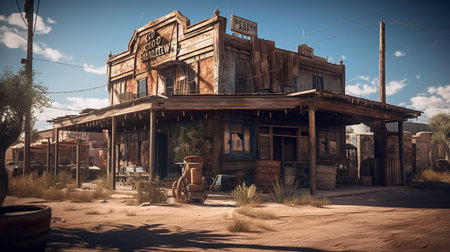 Abandoned western house in the desert. Filtered image processed vintage effect.の素材