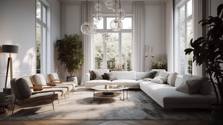 modern bright interiors Living room 3D rendering illustration computer generated imageの写真素材