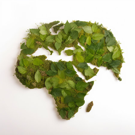 Conceptual image of Earth Map made of green moss and leaves. GO green. Earth Day. Global Warmingの写真素材