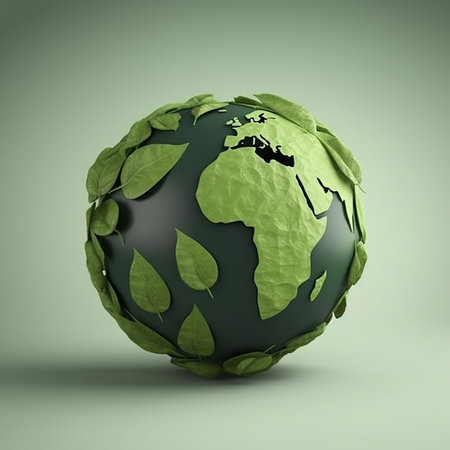 Ecology concept. Globe with green leaves. 3D illustration. GO green. Earth Day. Global Warmingの写真素材