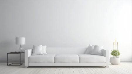 Modern bright interiors 3D rendering illustration. Living room with white sofaの写真素材
