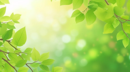 Fresh green leaves with sunlight and bokeh. Nature background.の写真素材