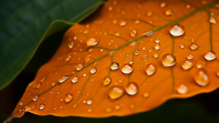 Water droplets on a leaf after the rain, close-upの写真素材