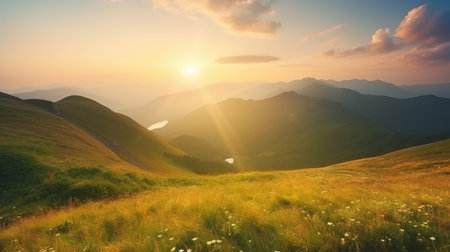 Beautiful summer landscape in the Carpathian mountains at sunset.の写真素材
