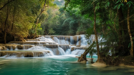 Huay Mae Khamin waterfall in Kanchanaburi, Thailandの写真素材