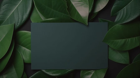 Creative layout made of green leaves on black background. Flat lay, top view minimal concept.の写真素材