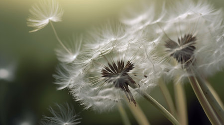 Dandelion seeds in the wind. Soft focus. Close-up.の写真素材