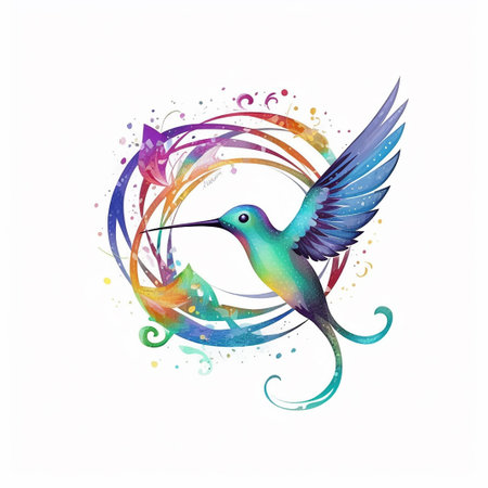 Watercolor hummingbird on white background. Hand drawn vector illustration.の写真素材