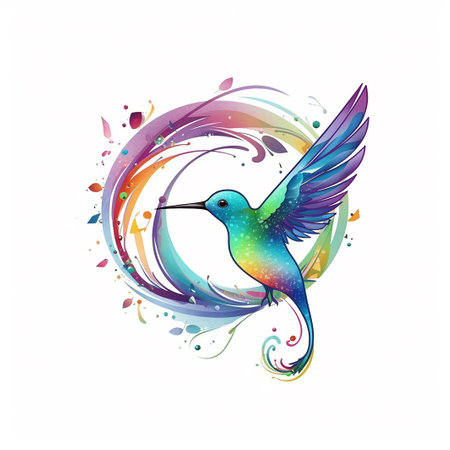 Hummingbird with colorful splashes isolated on white background. Vector illustration.の写真素材