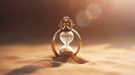 wedding rings on sand with sun flare and bokehの写真素材