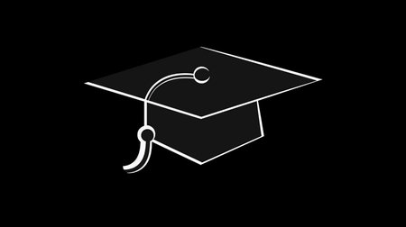 Graduation cap icon. Vector illustration isolated on a black background.の写真素材
