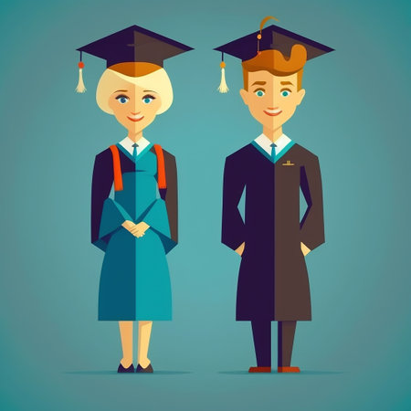 Graduate and student in cap and gown. Education concept. Vector illustrationの写真素材