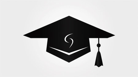Graduation cap with letter S. Graduation icon. Vector illustration.の写真素材
