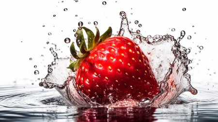 Strawberry in water splash, isolated on white background. Fresh fruit.の素材