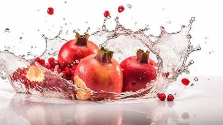 Pomegranate in water splash, isolated on white background.の素材