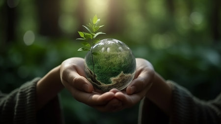 Globe in human hands. Eco friendly and sustainable development concept.の素材