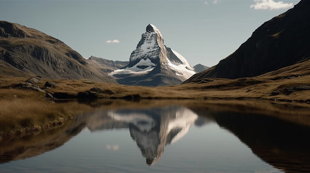 Reflection of Matterhorn in the lake with reflection in the waterの素材
