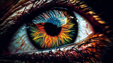 Close up of human eye with red and blue iris. 3D renderingの素材