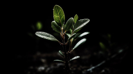 Sprout of a plant on a black background, close-upの素材