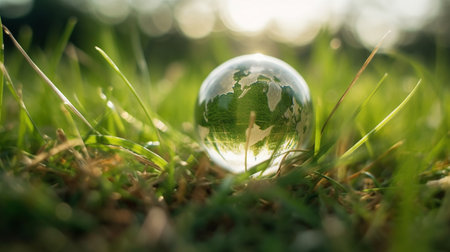 Globe in grass with bokeh background, Global warming conceptの素材