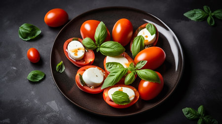 Caprese salad with tomatoes, mozzarella cheese and basilの素材