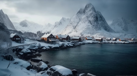 Fishing village on Lofoten islands in winter, Norwayの素材