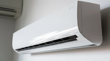 Air conditioner on the wall, close-up, selective focusの素材
