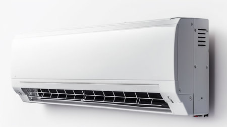 Air conditioner on a white background. 3d rendering. Computer digital drawing.の素材