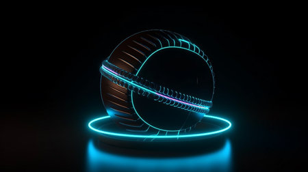 3d rendering of abstract neon ring. Glowing ring in space. Glowing ring in the dark.の素材