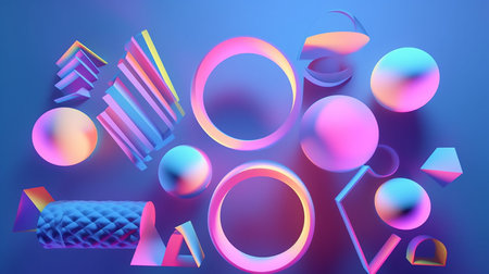 Abstract geometric background. 3d rendering 3d illustration. Neon colors.の素材