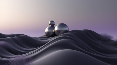 3d rendering of shiny spheres in abstract wavy background. Computer digital drawing.の素材