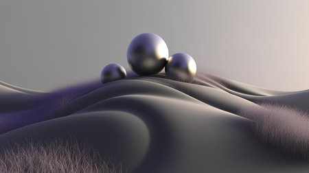 Abstract 3d rendering of wavy surface with black spheres. Bokeh effect.の素材