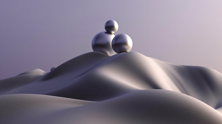 Abstract 3d rendering of wavy surface with spheres. Boulders in the desert.の素材