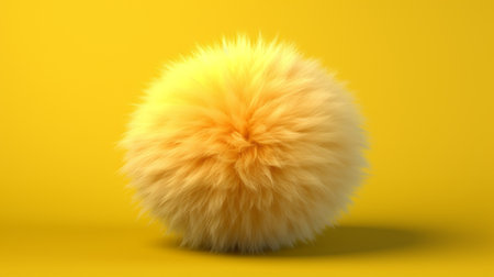 3D rendering of a fur ball isolated on a yellow background.の素材
