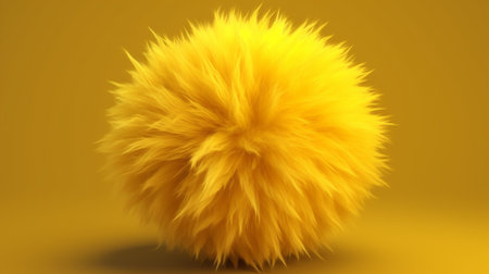 3d rendering of a fluffy yellow fur ball on a yellow backgroundの素材