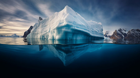 Antarctic landscape with icebergs and reflection in the water.の素材