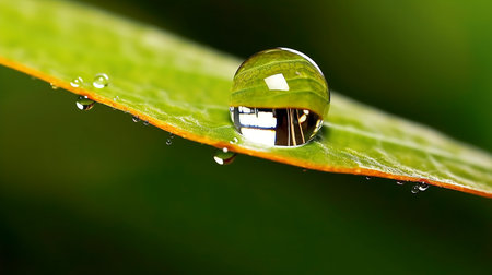 water drop on grass blade in nature. super macro with shallow depth of fieldの素材