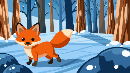 Cute fox in winter forest. Vector illustration of cartoon style.のイラスト素材