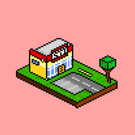 Store isometric with pixel art styleのイラスト素材