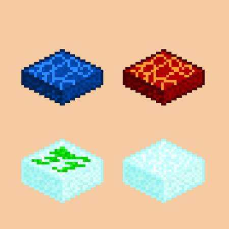 set of isometric game tile with pixel art styleのイラスト素材